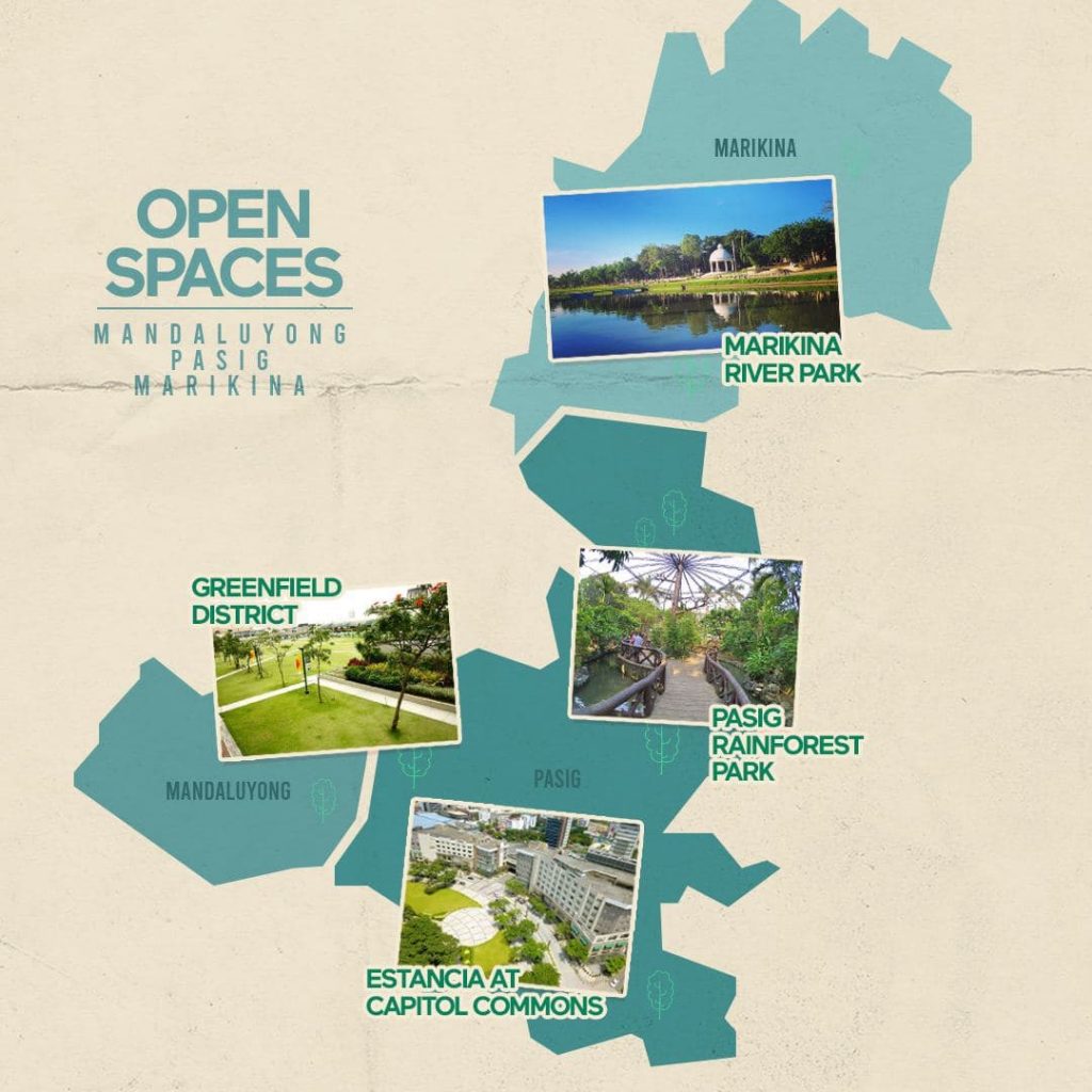Pasig, Mandaluyong, and Marikina open spaces map